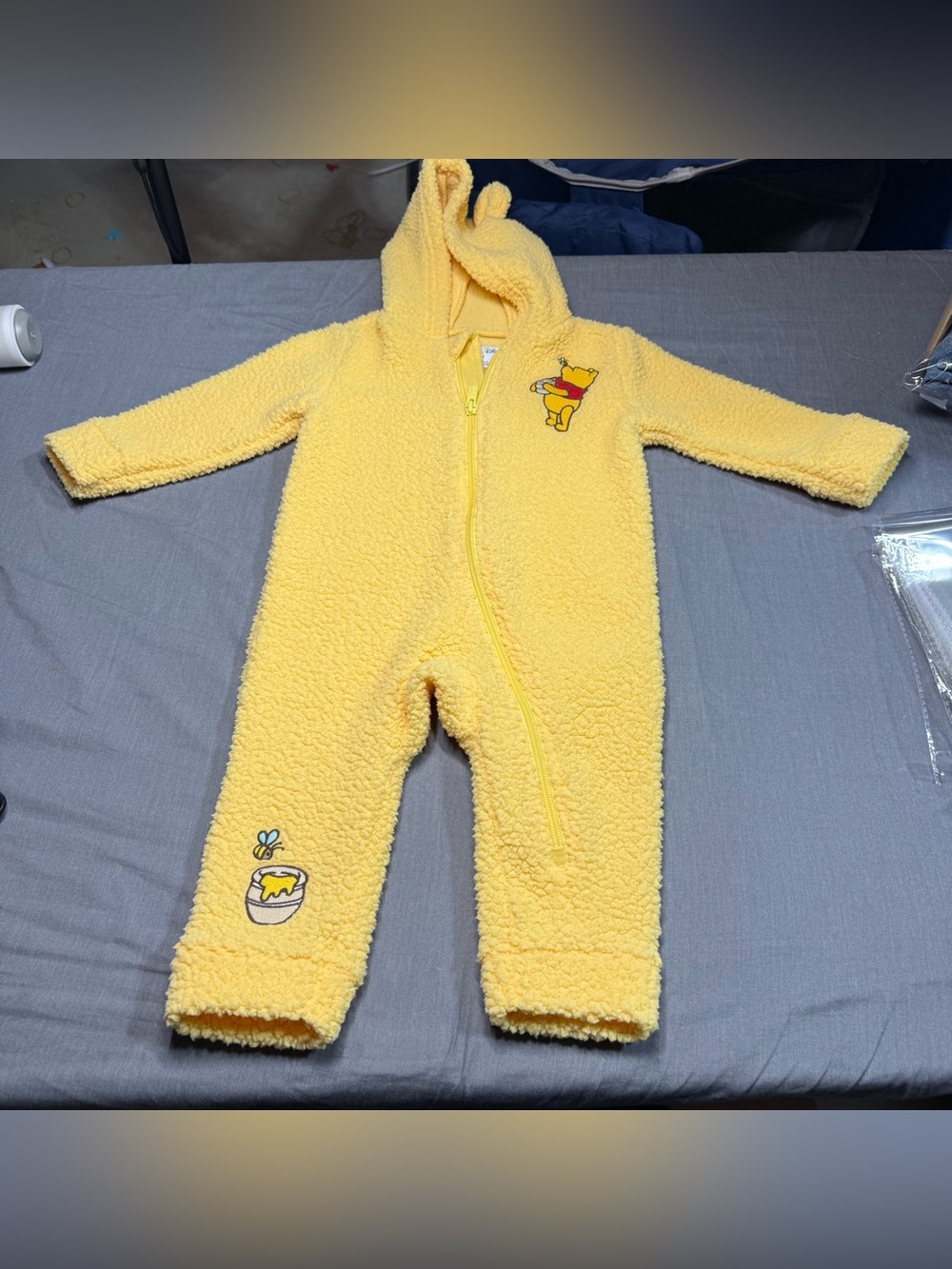 Old Navy Yellow Sherpa Hooded One-Piece with Winnie the Pooh